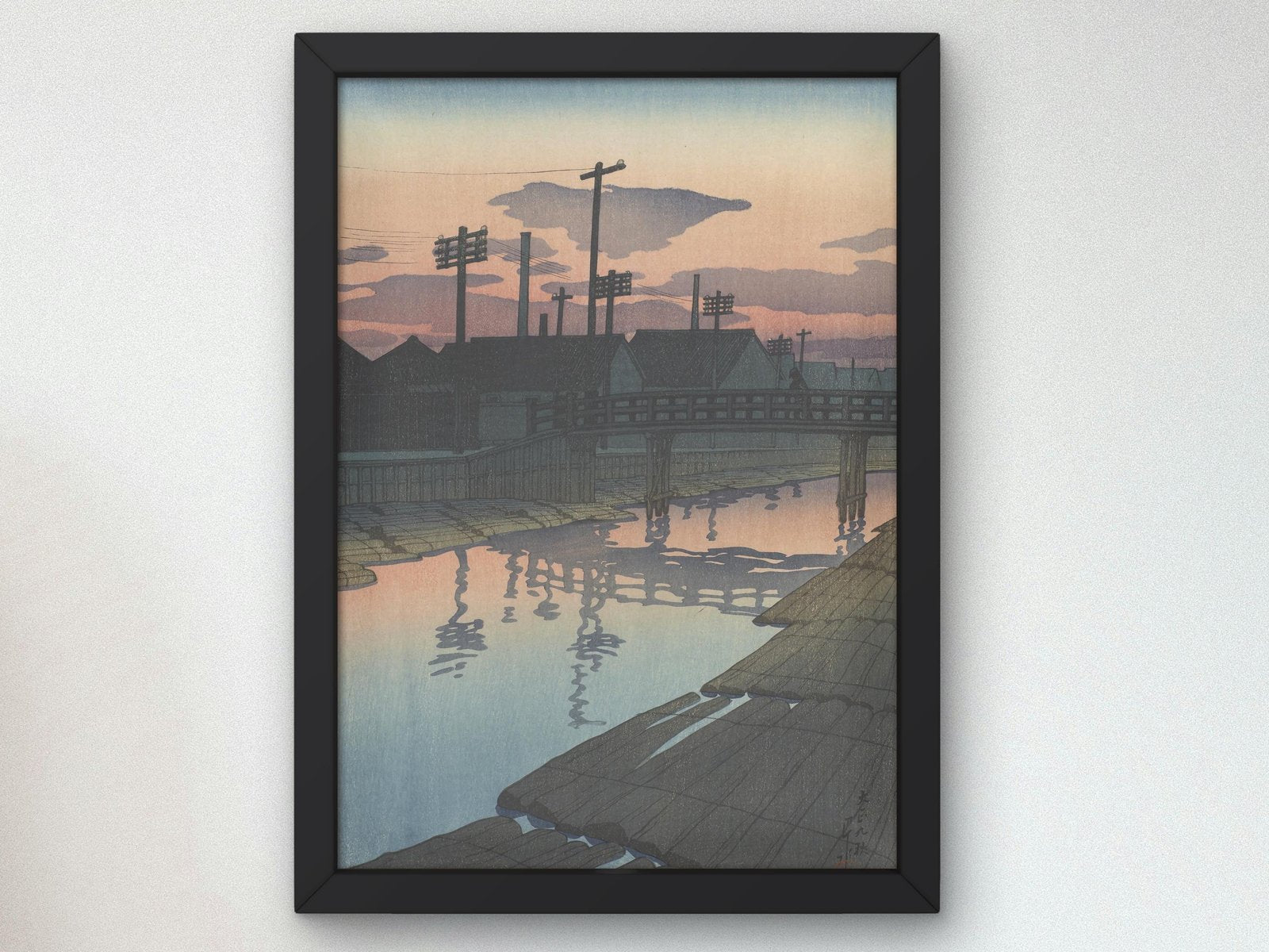 Dusk at Kiba by Hasui Kawase, 1920, Japanese Woodblock Prints, fine art print