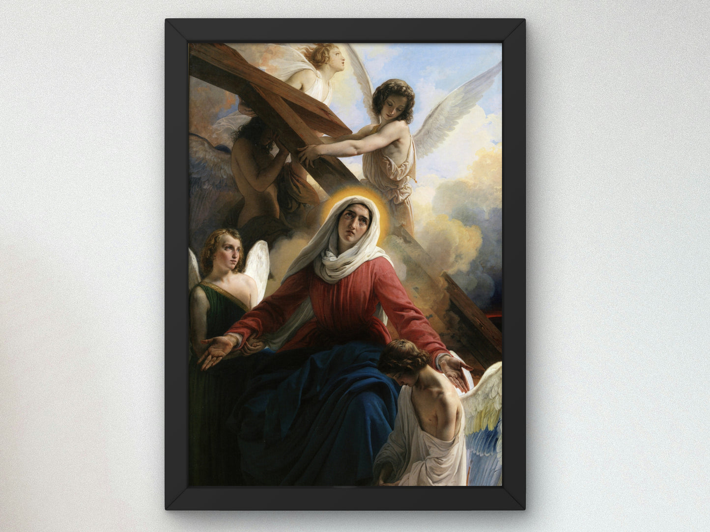 The Virgin in Sorrow with Angels and the Symbols of the Passion by Francesco Hayez 1842, Wall Art Print, Fine Art Reproduction