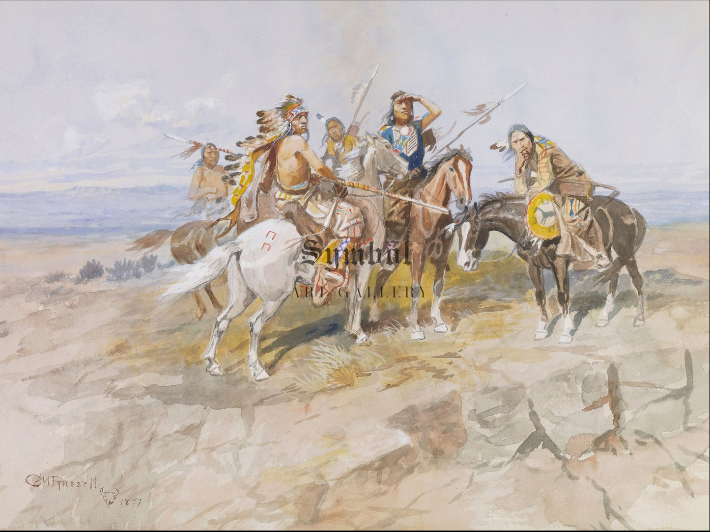 Approach of the White Men by Charles Marion Russell 1897, Wall Art Print, Fine Art Reproduction, Museum Quality Decor, Poster