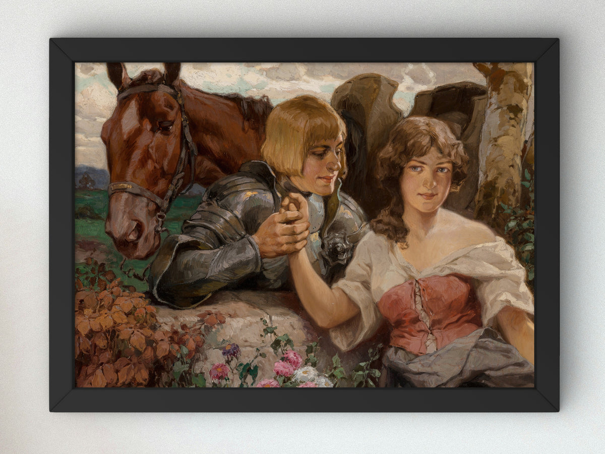 A Gallant Knight and His Maiden by Rudolf Alfred Höger 1910, Wall Art Print, Fine Art Reproduction, Museum Quality Decor, Poster