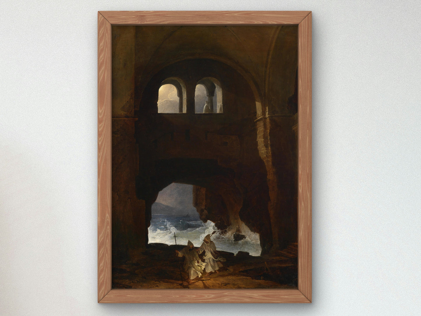 Monks in the Courtyard of a Monastery by the Sea by Franz Ludwig Catel, Wall Art Print, Fine Art Reproduction, Museum Quality Decor, Poster