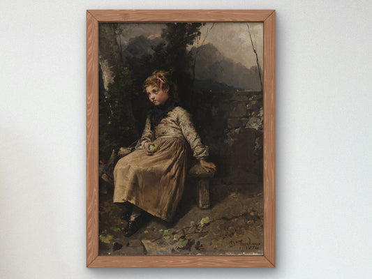 Bambina in Giardino by Domenico Induno 1874, Wall Art Print, Fine Art Reproduction, Museum Quality Decor, Poster