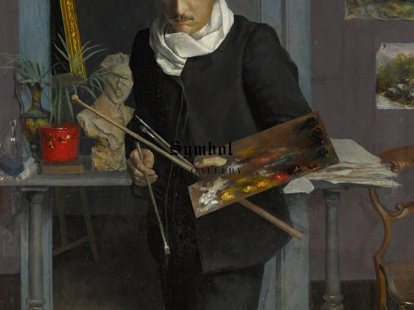 Self Portrait in the Studio by Julio Romero de Torres, Wall Art Print, Fine Art Reproduction, Museum Quality Decor, Poster