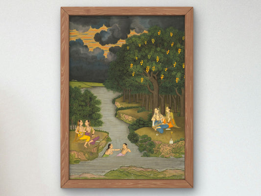 Women Enjoying the River at the Forest's Edge by Hunhar II 1765, Wall Art Print, Fine Art Reproduction, Museum Quality Decor, Poster
