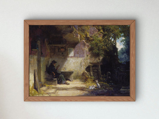The Hermit in front of His Retreat by Carl Spitzweg 1844, Wall Art Print, Fine Art Reproduction, Museum Quality Decor, Poster