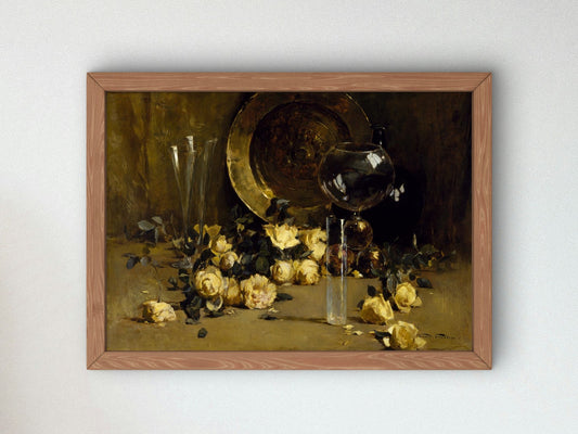 Still Life with Yellow Roses by Emil Carlsen 1885, Wall Art Print, Fine Art Reproduction, Museum Quality Decor, Poster