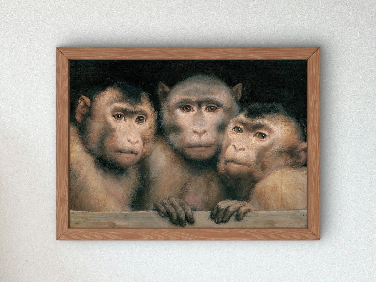 Three Monkeys by Gabriel von Max 1894, Wall Art Print, Fine Art Reproduction, Museum Quality Decor, Poster