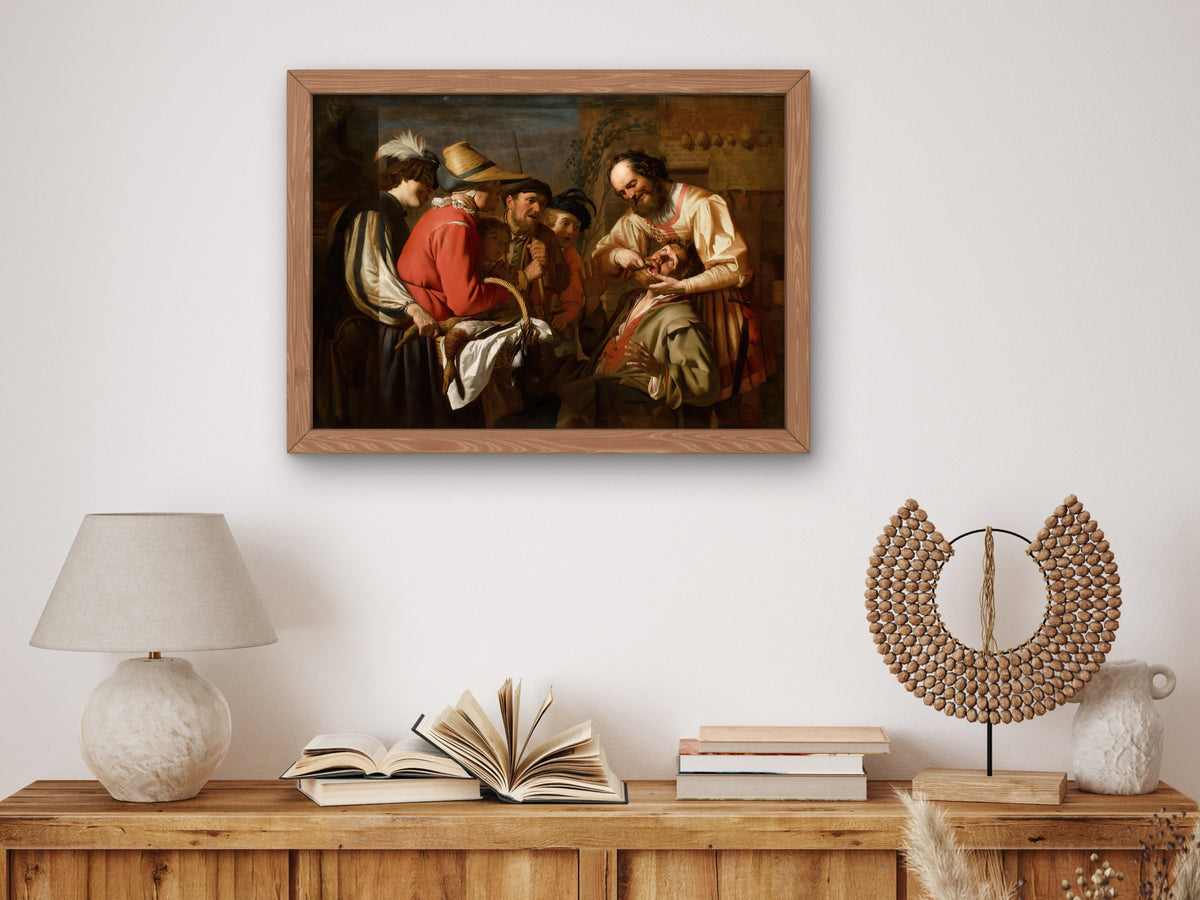 The Tooth Puller by Gerard van Honthorst 1628, Wall Art Print, Fine Art Reproduction, Museum Quality Decor, Poster