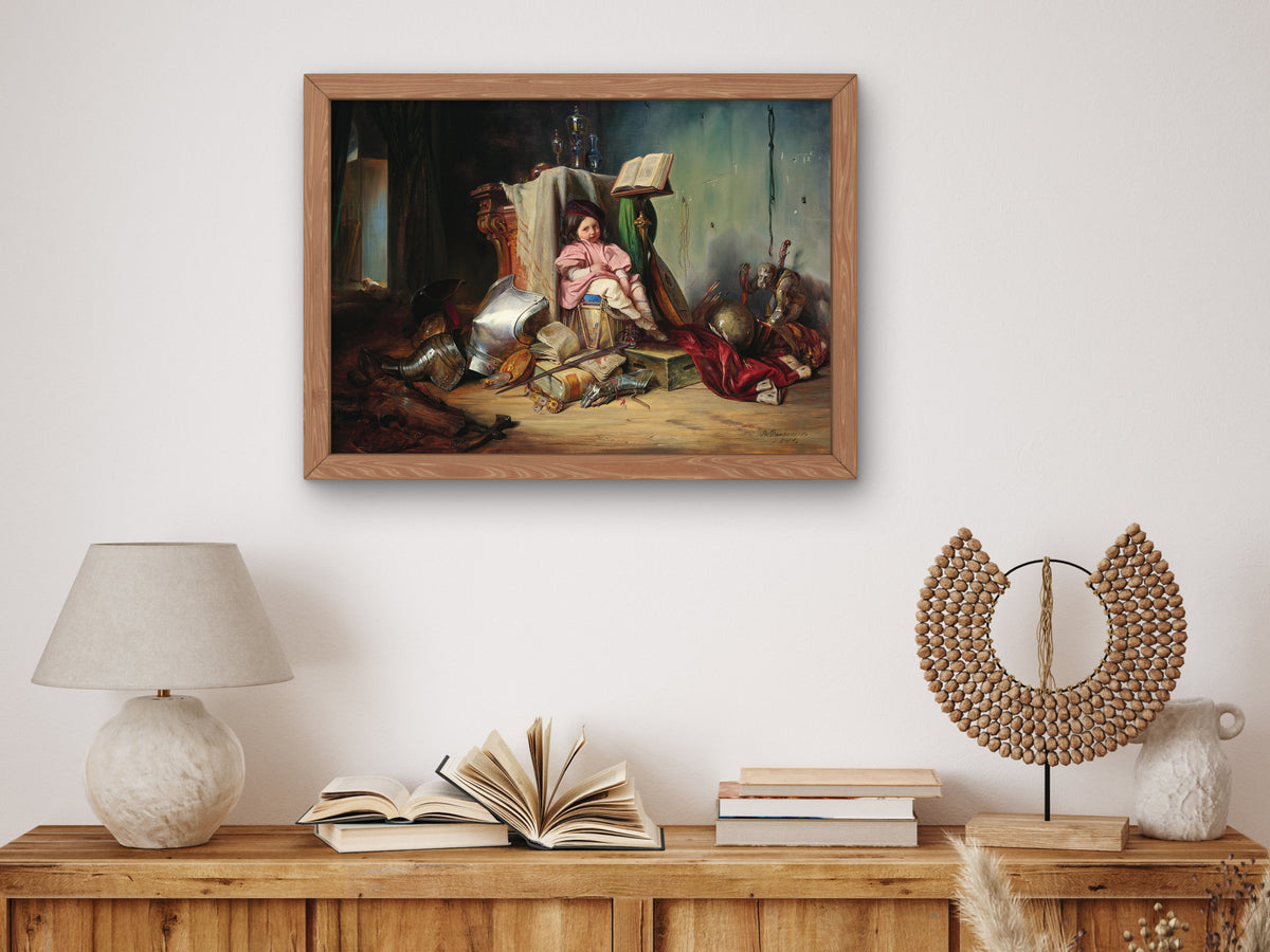 A Child on a Drum by Josef Danhauser 1841, Wall Art Print, Fine Art Reproduction, Museum Quality Decor, Poster