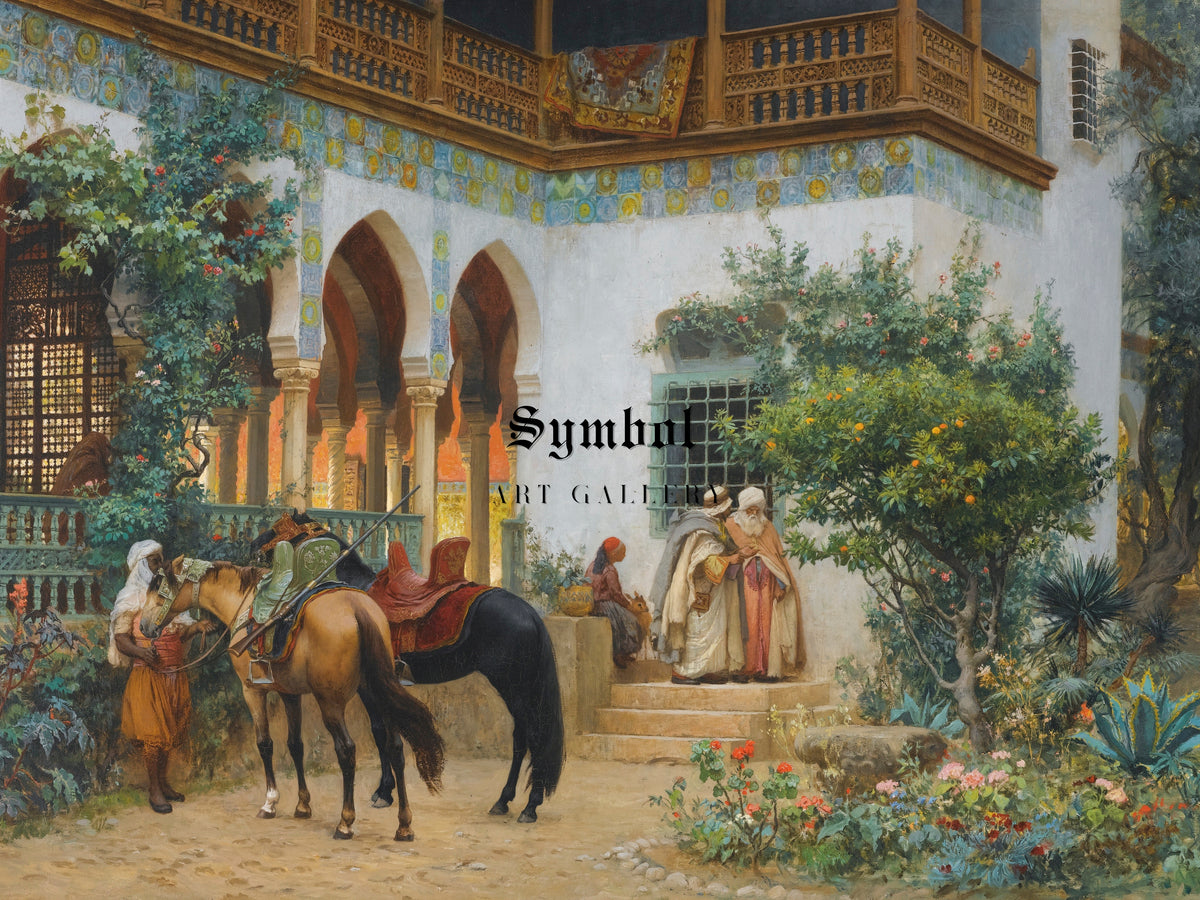 A North African Courtyard by Frederick Arthur Bridgman 1879, Wall Art Print, Fine Art Reproduction, Museum Quality Decor, Poster