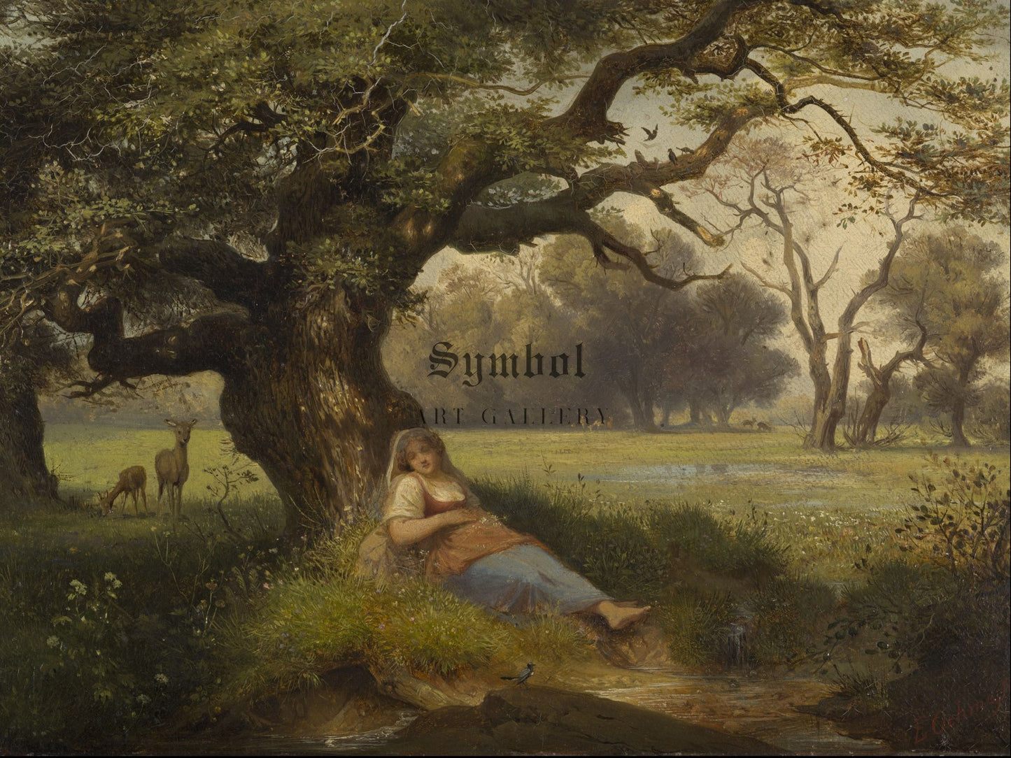 Landscape with Sleeping Girl by Ernst Ferdinand Oehme 1853, Wall Art Print, Fine Art Reproduction, Museum Quality Decor, Poster