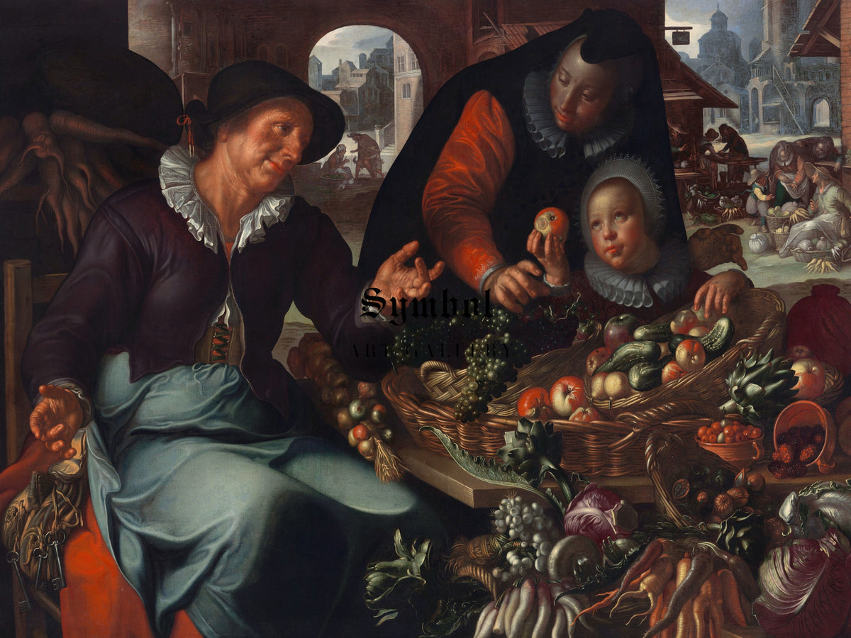 The Fruit and Vegetable Seller by Joachim Wtewael 1612, Wall Art Print, Fine Art Reproduction, Museum Quality Decor, Poster