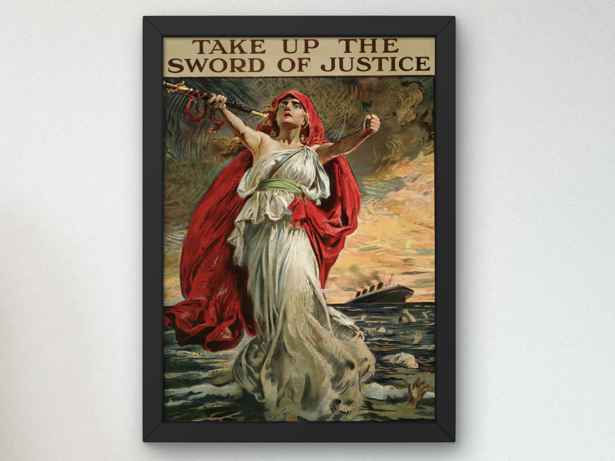 Take Up the Sword of Justice by Bernard Partridge 1915, Wall Art Print, Fine Art Reproduction, Museum Quality Decor, Poster