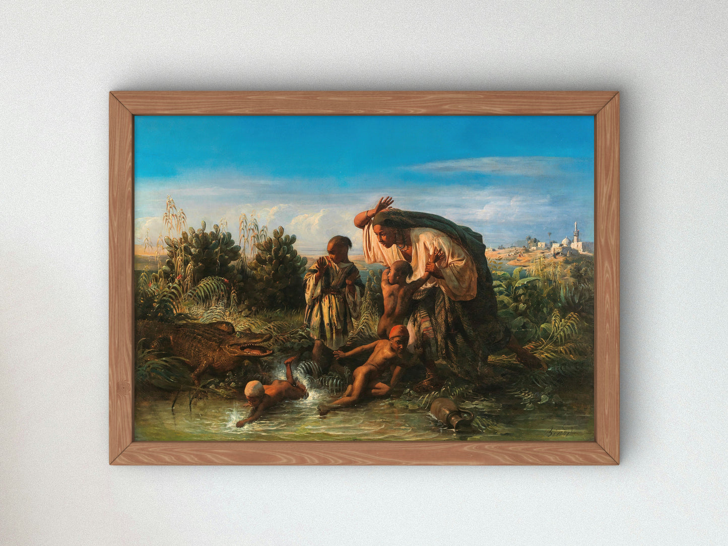Scene on the Nile, a Family is Attacked by a Crocodile by Francois Auguste Biard, Wall Art Print, Fine Art Reproduction, Museum Quality