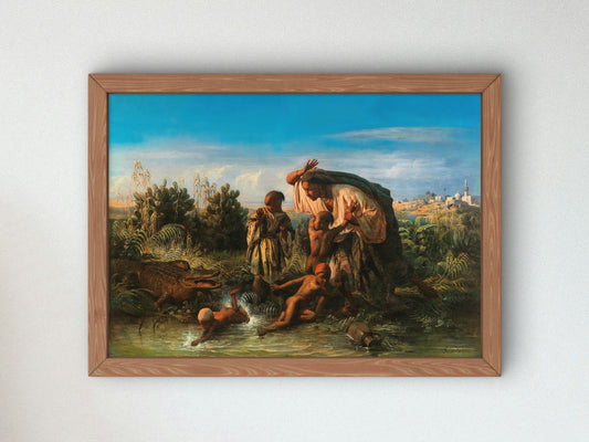 Scene on the Nile, a Family is Attacked By a Crocodile by Francois Auguste Biard, Wall Art Print, Fine Art Reproduction, Museum Quality