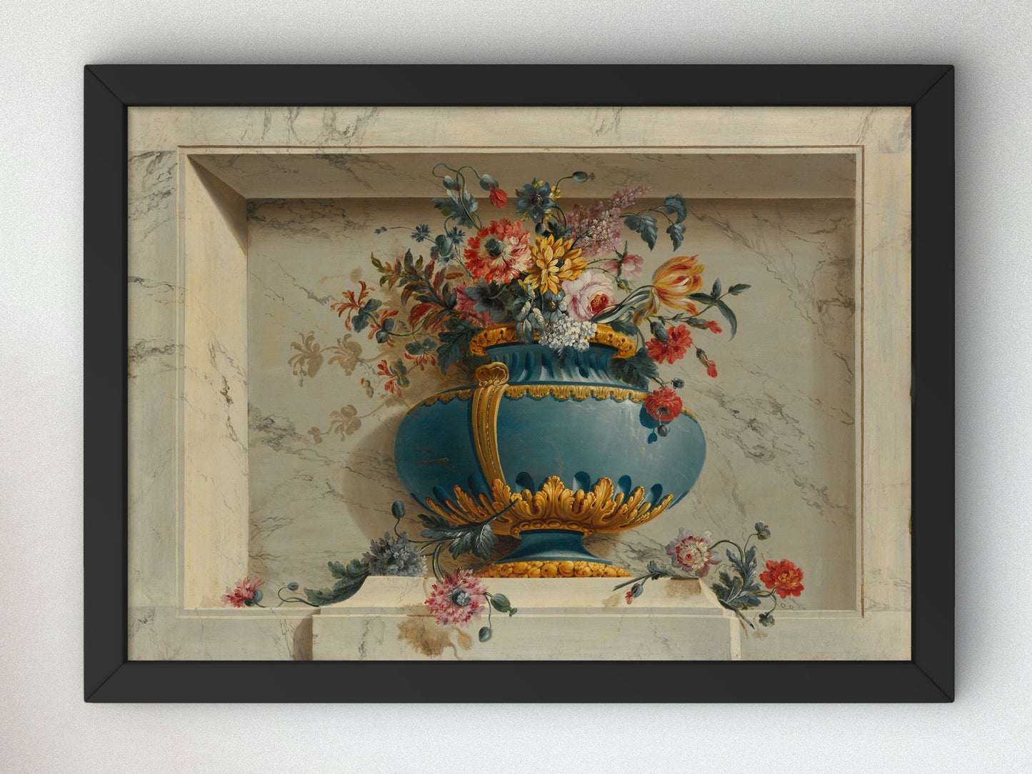 Vase of Flowers in a Niche by Michel Bruno Bellengé, Wall Art Print, Fine Art Reproduction, Museum Quality Decor, Poster