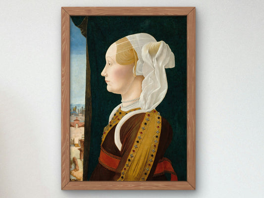 Portrait of Ginevra Bentivoglio by Ercole de' Roberti 1475, Wall Art Print, Fine Art Reproduction, Museum Quality Decor, Poster