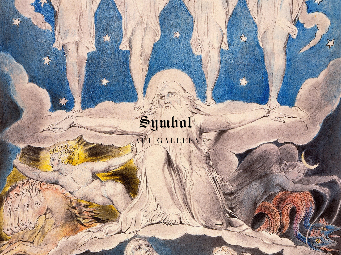 When the Morning Stars Sang Together by William Blake 1805, Wall Art Print, Fine Art Reproduction, Museum Quality Decor, Poster