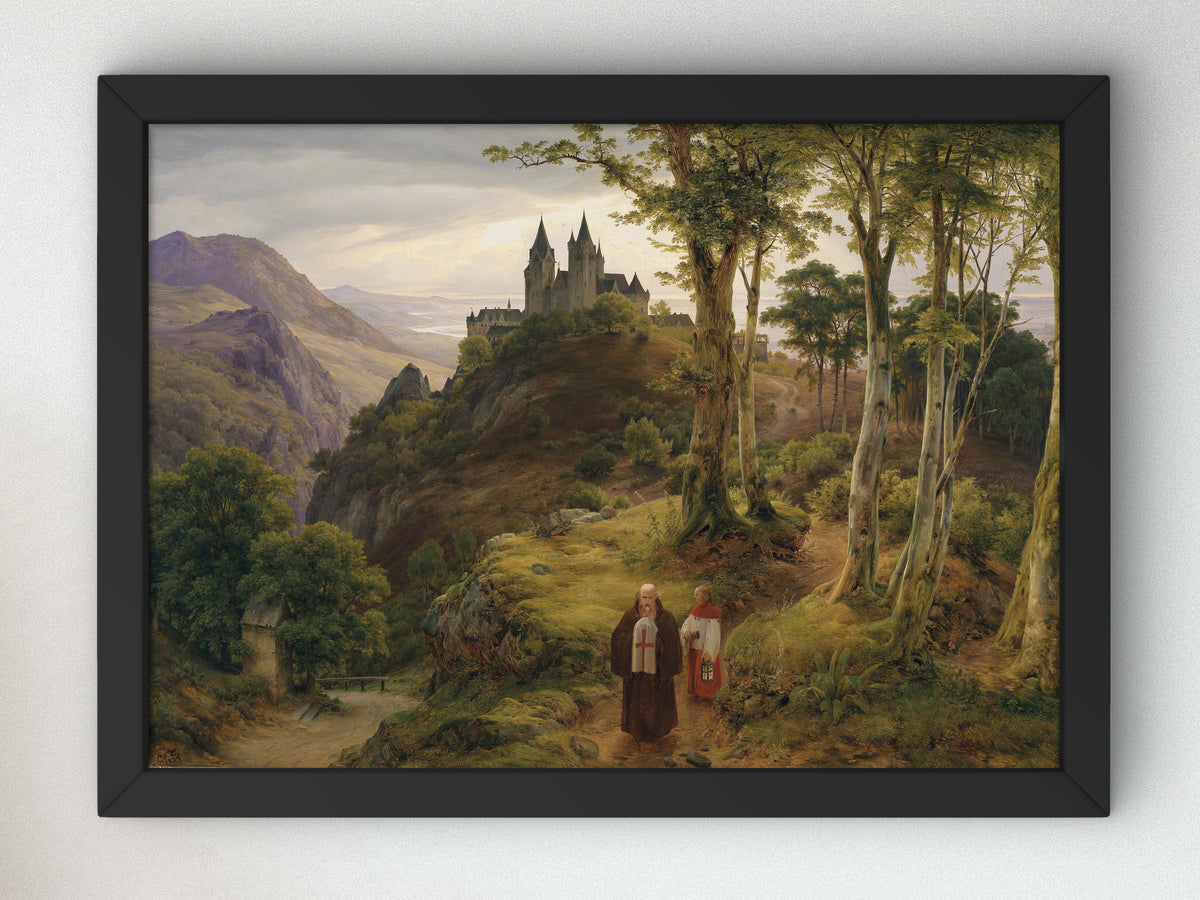 Romantic Landscape with Monastery by Karl Friedrich Lessing, Wall Art Print, Fine Art Reproduction, Museum Quality Decor, Poster