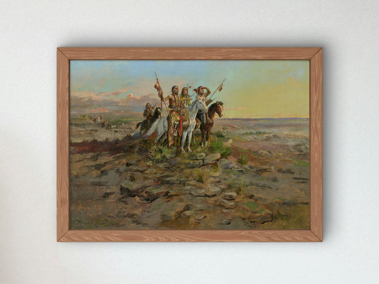 Approach of the White Men by Charles Marion Russell 1898, Wall Art Print, Fine Art Reproduction, Museum Quality Decor, Poster