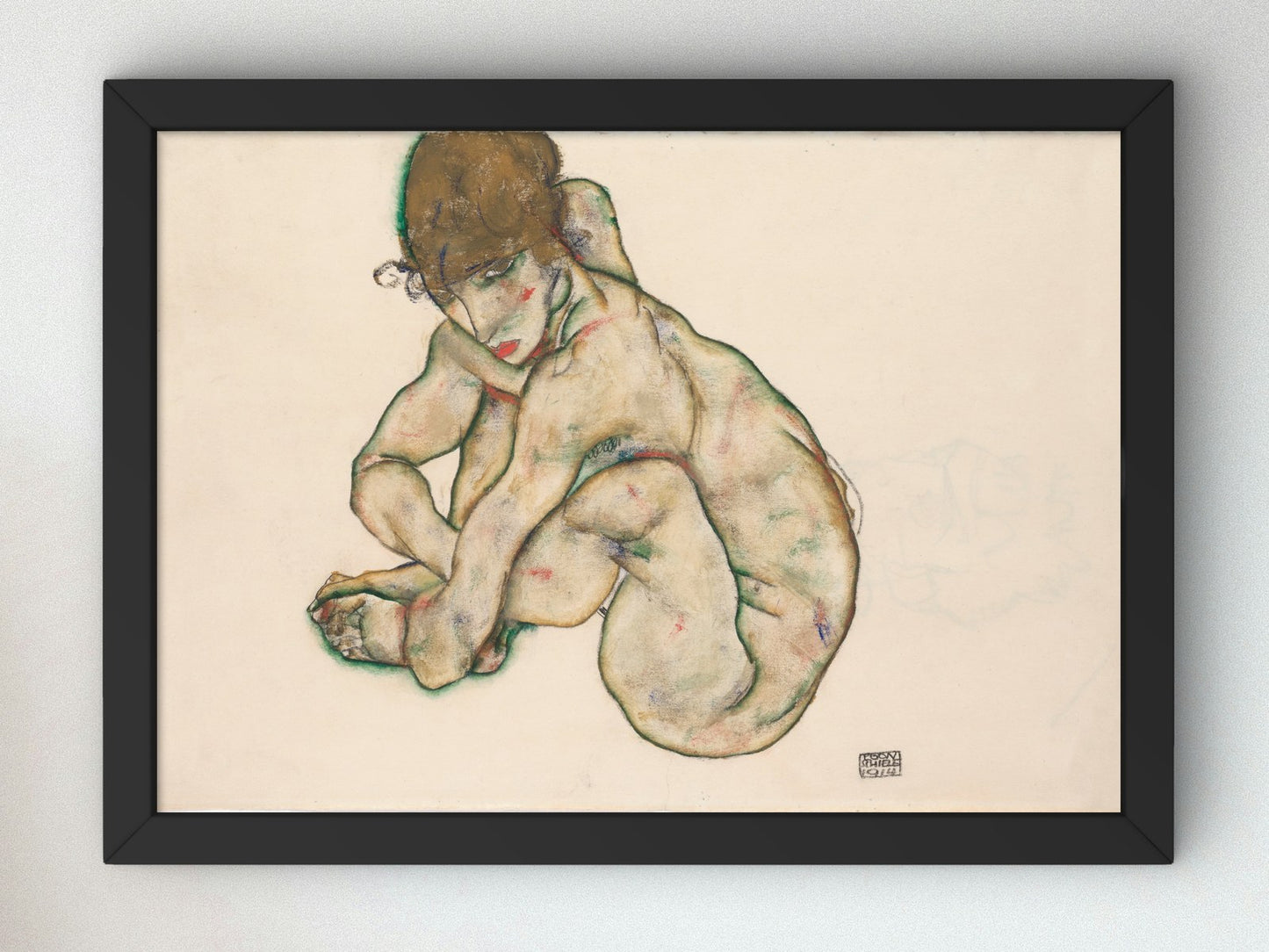 Crouching Nude Girl by Egon Schiele 1914, Wall Art Print, Fine Art Reproduction, Museum Quality Decor, Poster