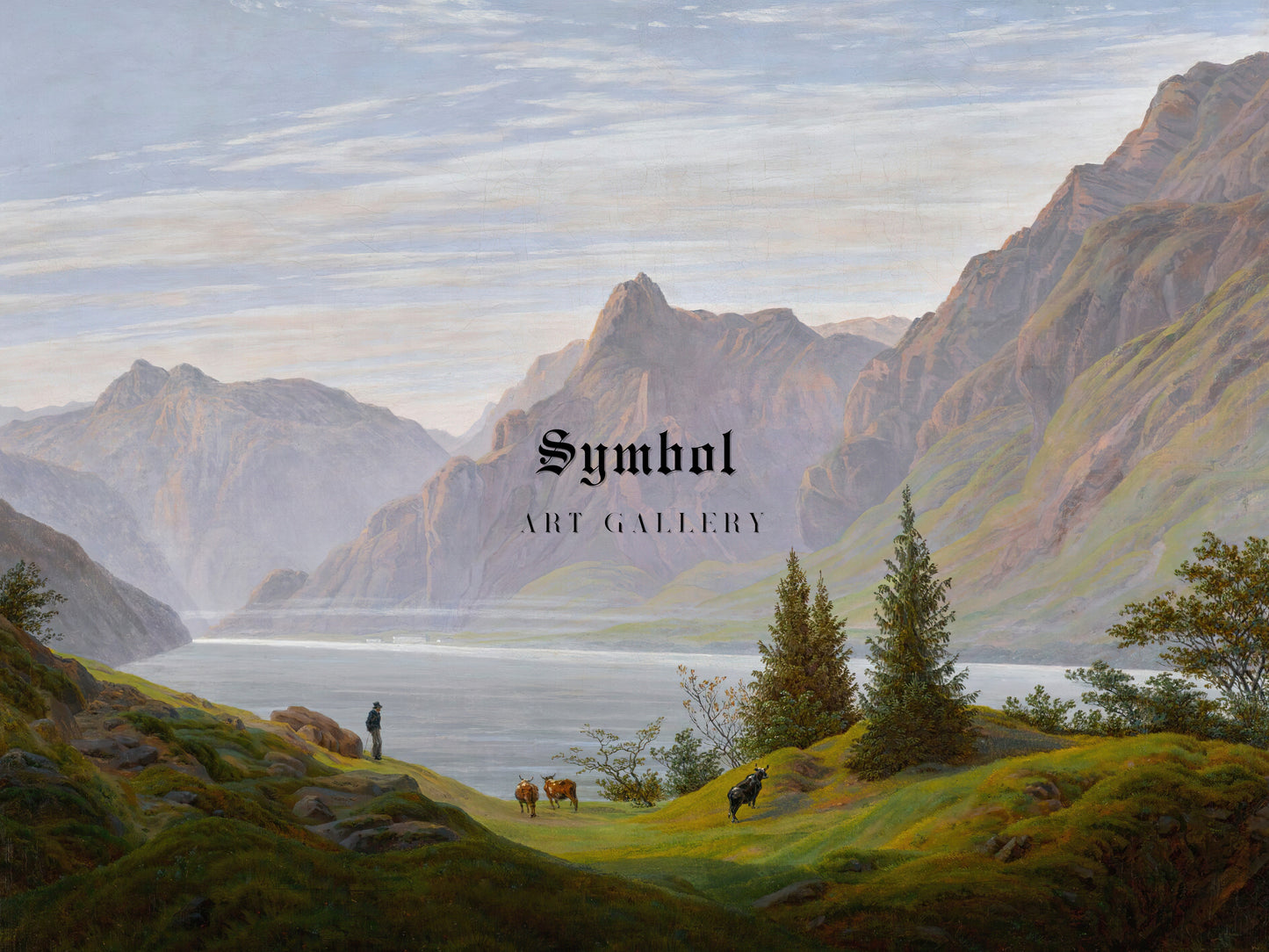 Landscape with Mountain Lake, Morning by Caspar David Friedrich, Wall Art Print, Fine Art Reproduction, Museum Quality Decor, Poster