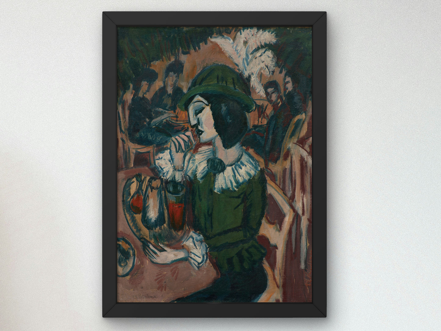 Green Lady in the Garden Café by Ernst Ludwig Kirchner 1912, Wall Art Print, Fine Art Reproduction, Museum Quality Decor, Poster