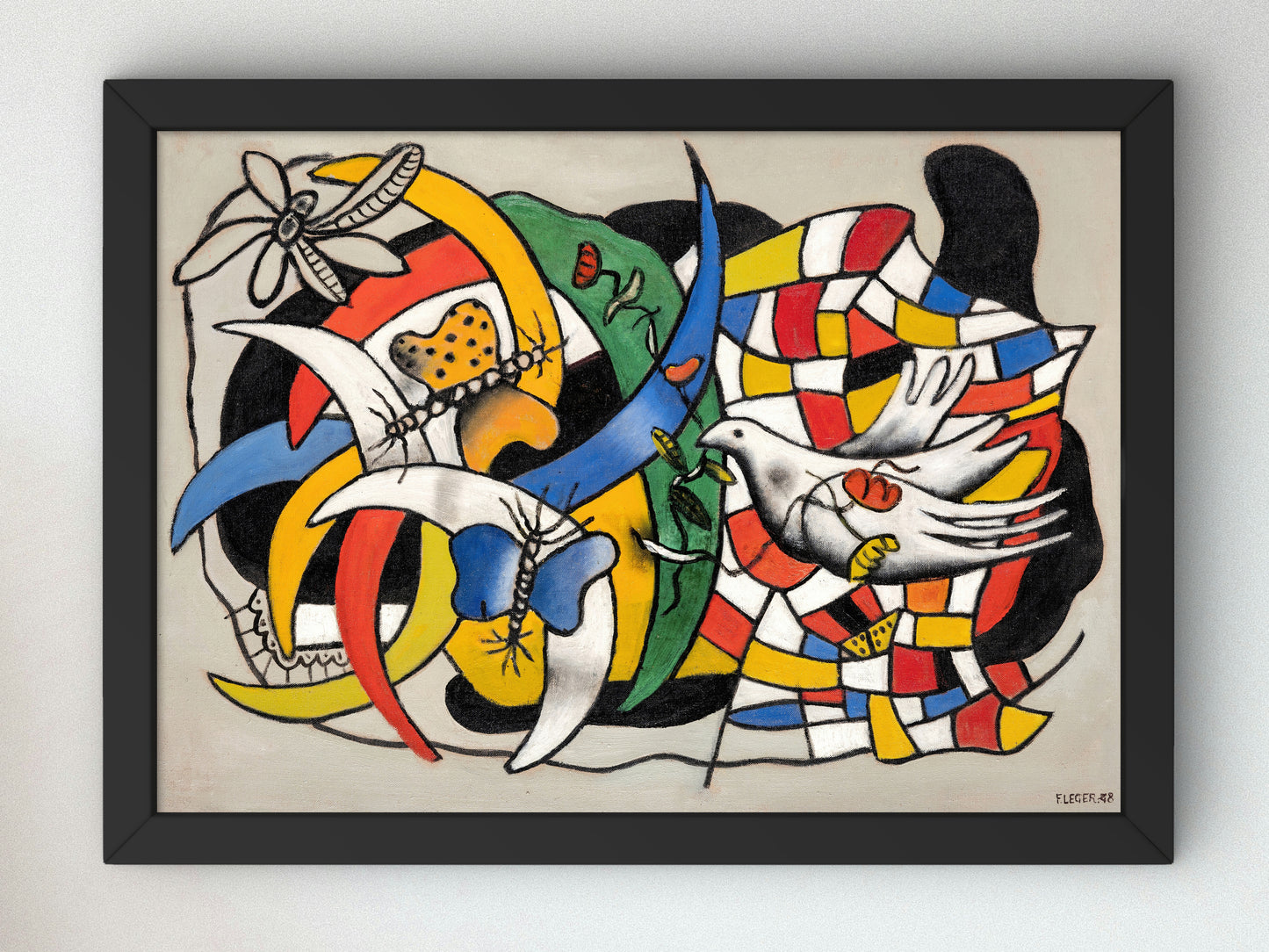 Bird and Two Butterflies, Summer Day by Fernand Léger 1948, Wall Art Print, Fine Art Reproduction, Museum Quality Decor, Poster
