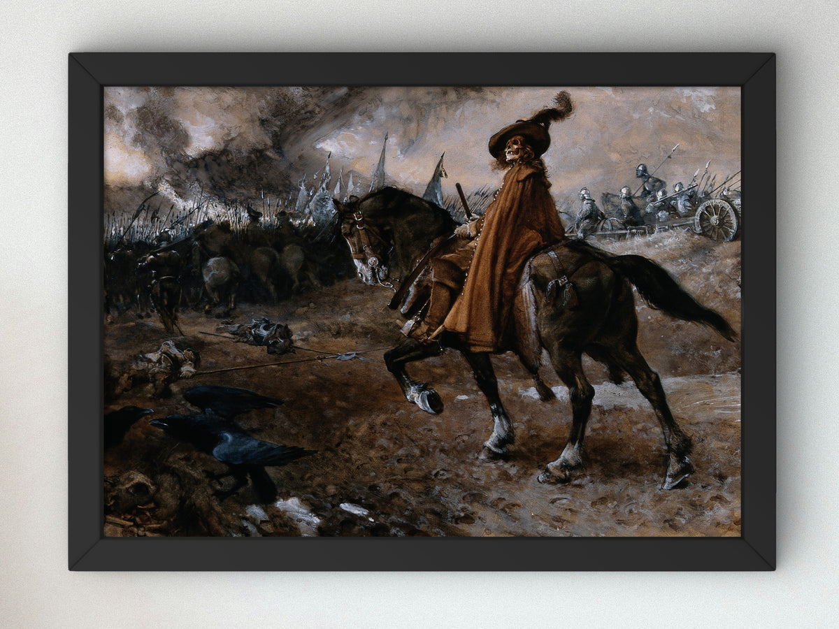 Death as a General Rides a Horse on a Battlefield by Edgar Bundy 1911, Wall Art Print, Fine Art Reproduction, Museum Quality Decor, Poster