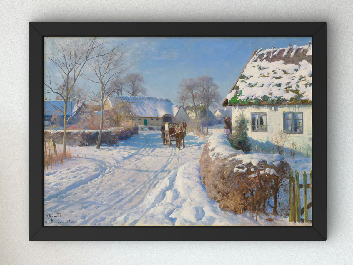 A Village in the Snow by Peder Mørk Mønsted 1929, Wall Art Print, Fine Art Reproduction, Museum Quality Decor, Poster