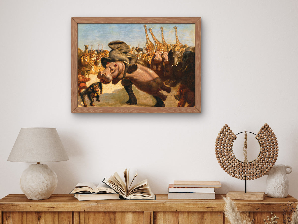Monkeys as Referees in the Fight between an Elephant and a Hippopotamus by Gabriel von Max, Wall Art Print, Fine Art Reproduction