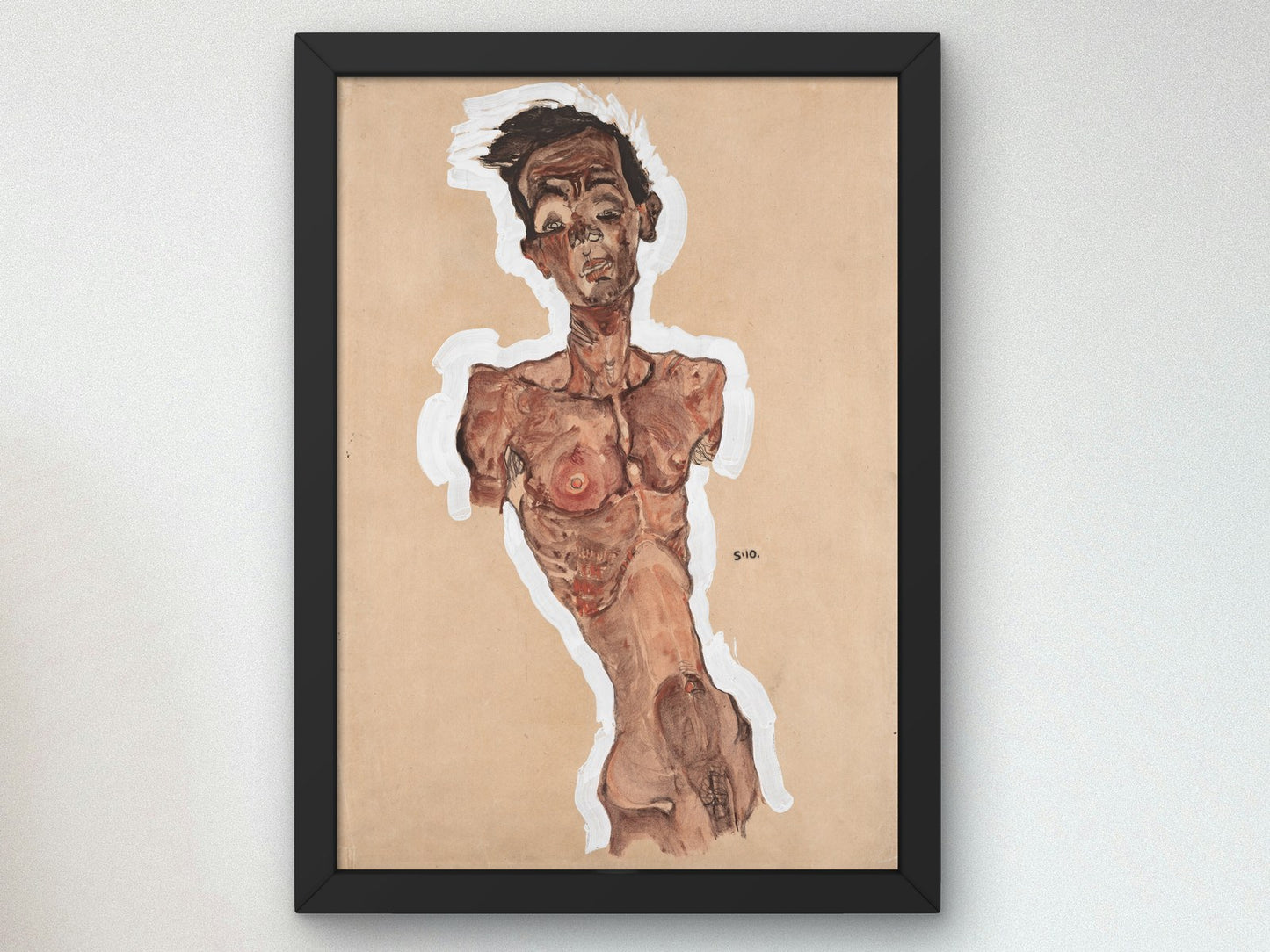 Nude Self Portrait by Egon Schiele 1910, Wall Art Print, Fine Art Reproduction, Museum Quality Decor, Poster
