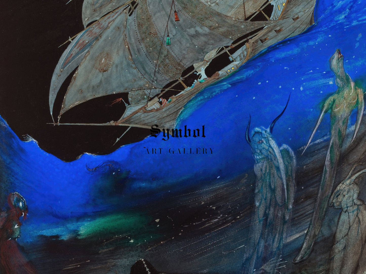 The Ghostly Ship by Harry Clarke 1919, Wall Art Print, Fine Art Reproduction, Museum Quality Decor, Poster