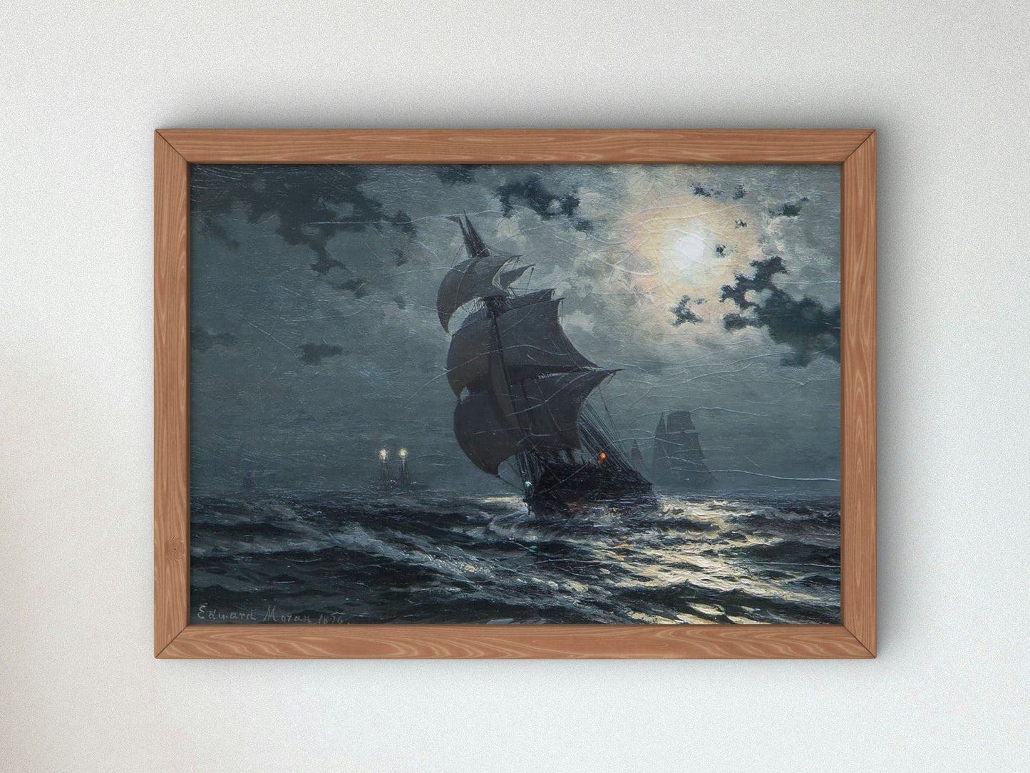 Moonlight on New York Bay by Edward Moran 1876, Wall Art Print, Fine Art Reproduction, Museum Quality Decor, Poster