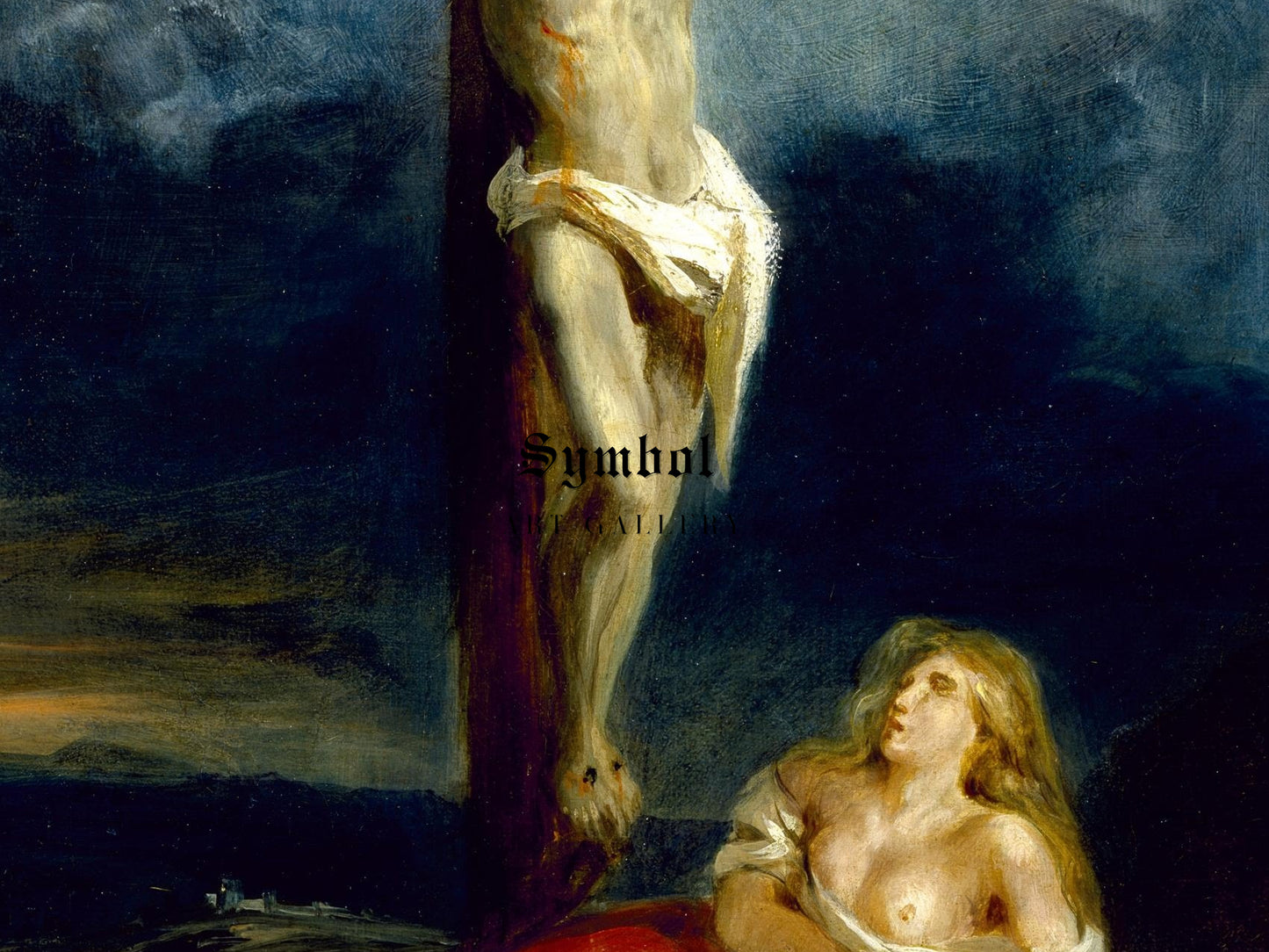 Saint Mary Magdalene at the Foot of the Cross by Eugène Delacroix 1829, Wall Art Print, Fine Art Reproduction, Museum Quality Decor, Poster