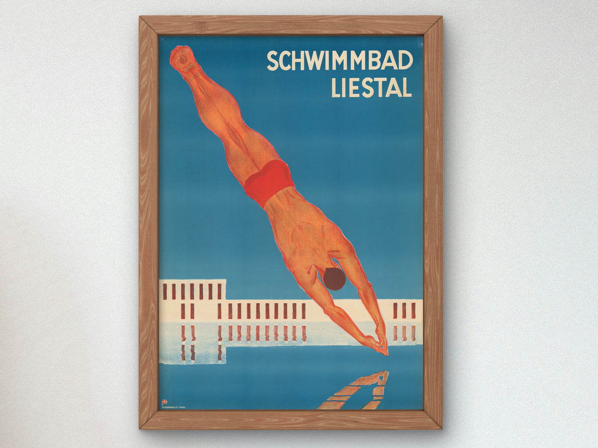 Liestal Swimming Pool by Otto Plattner 1934, Wall Art Print, Fine Art Reproduction, Museum Quality Decor, Poster