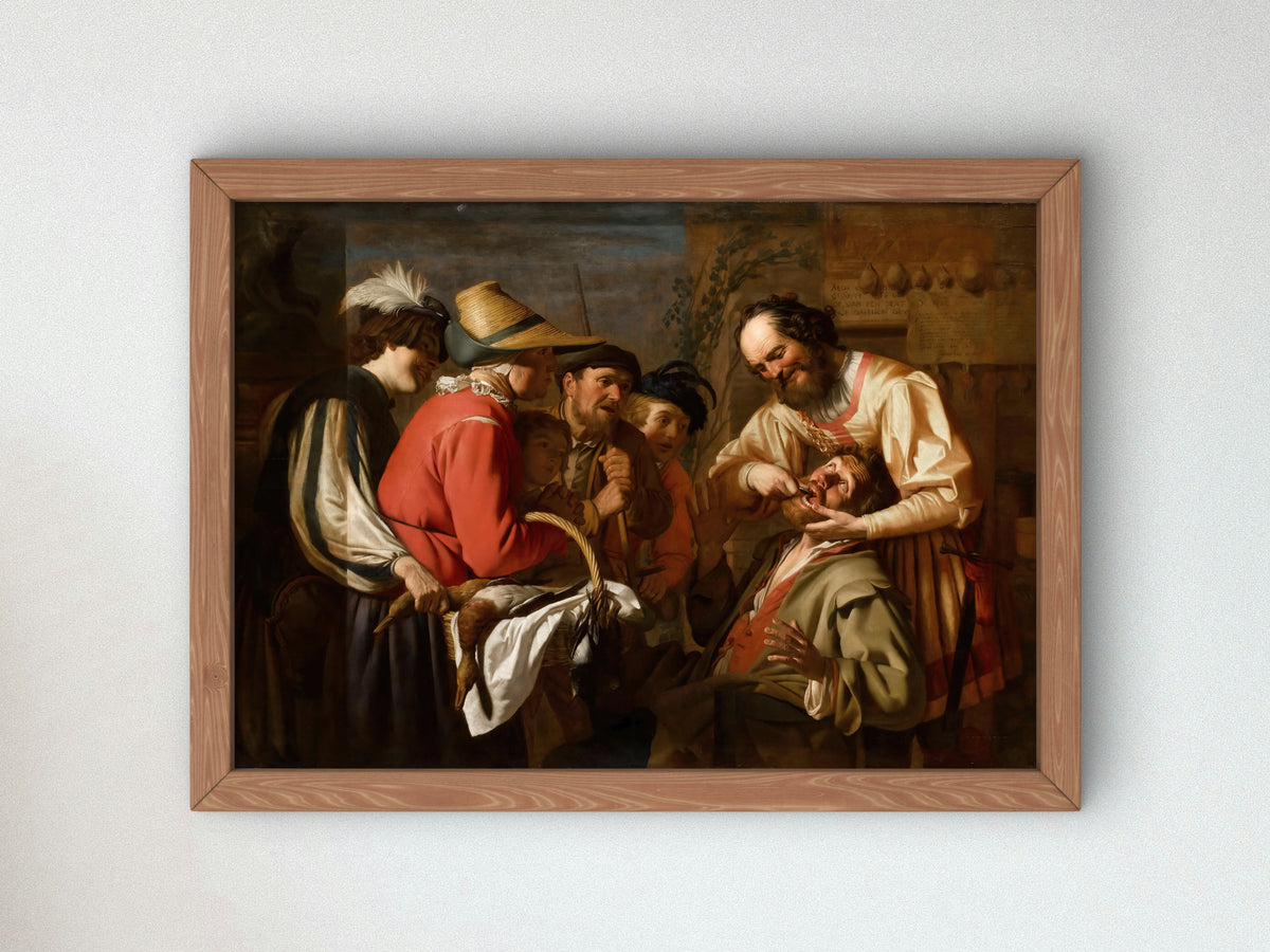The Tooth Puller by Gerard van Honthorst 1628, Wall Art Print, Fine Art Reproduction, Museum Quality Decor, Poster