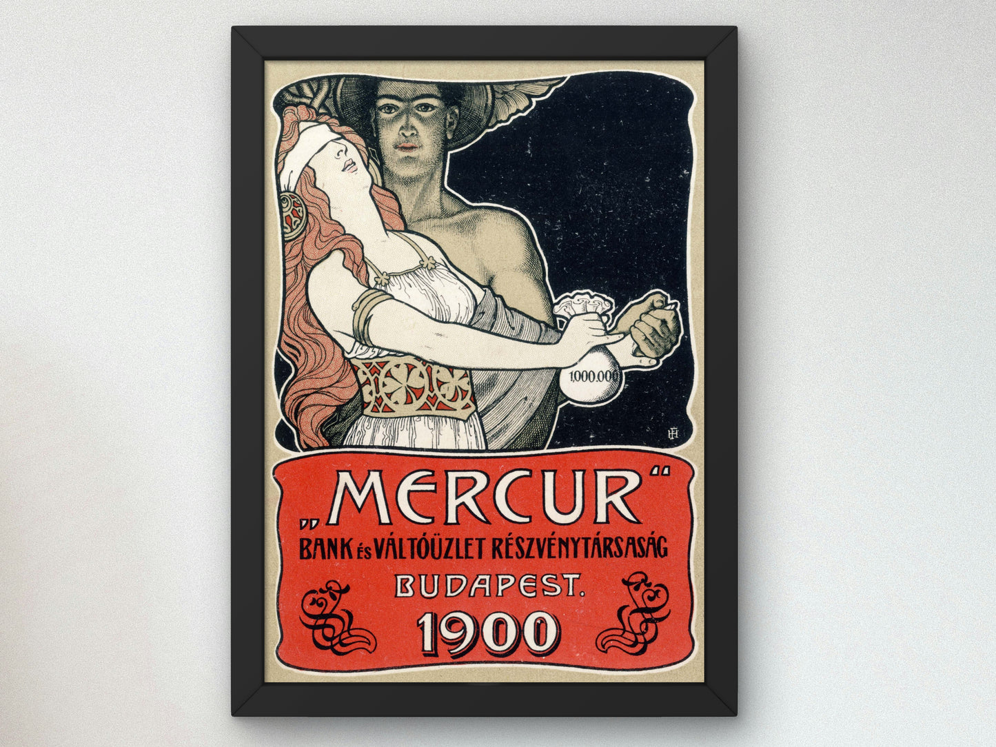 Mercur Bank and Foreign Exchange Office Leaflet by Ferenc Helbing 1900, Wall Art Print, Fine Art Reproduction, Museum Quality Decor, Poster