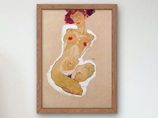 Squatting Female Nude by Egon Schiele 1910, Wall Art Print, Fine Art Reproduction, Museum Quality Decor, Poster