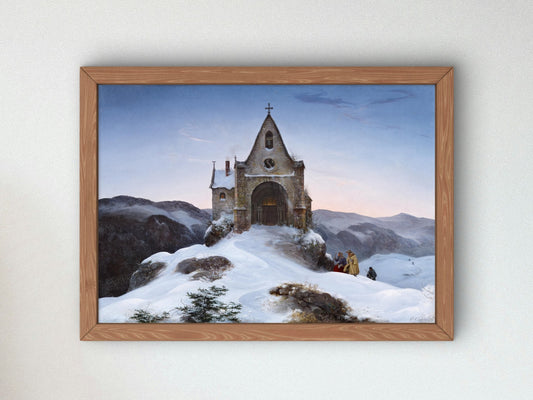 Bergkapelle im Winter by Ernst Ferdinand Oehme 1842, Wall Art Print, Fine Art Reproduction, Museum Quality Decor, Poster