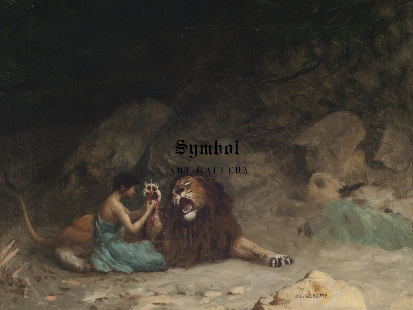 Androcles and the Lion by Jean Léon Gérôme 1874, Wall Art Print, Fine Art Reproduction, Museum Quality Decor, Poster