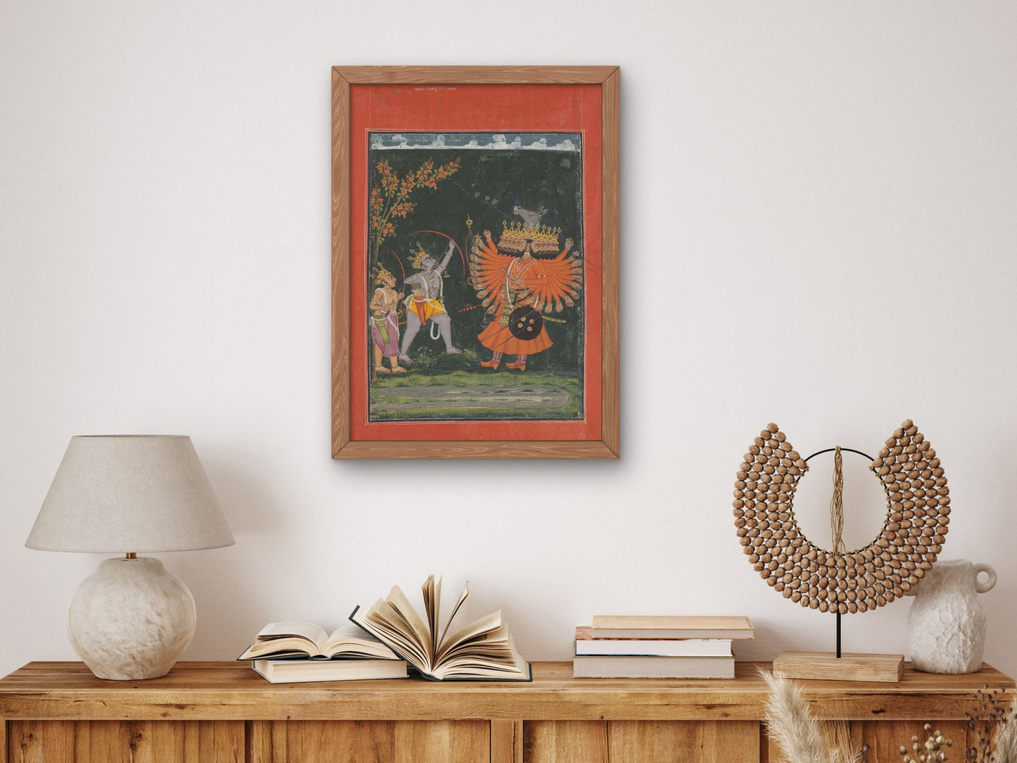 Rama and Lakshmana Fighting Ravana from a Dashavatara Series by Unknown Indian Artist 1765, Wall Art Print, Fine Art Reproduction