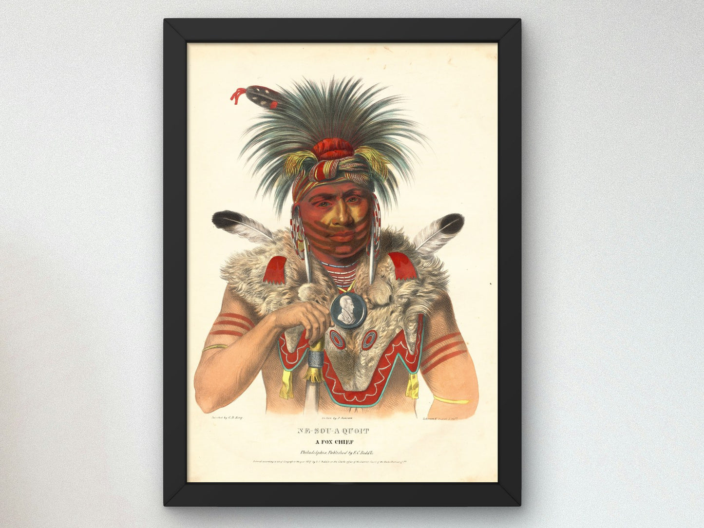 Ne Sou A Quoit, A Fox Chief by Charles Bird King 1837, Wall Art Print, Fine Art Reproduction, Museum Quality Decor, Poster