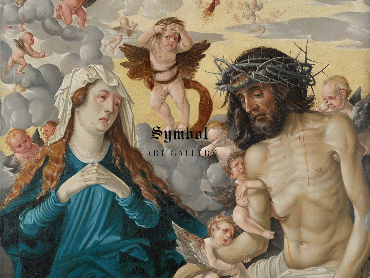 The Man of Sorrows Lamented by Mary and Angels by Hans Baldung 1513, Wall Art Print, Fine Art Reproduction, Museum Quality Decor, Poster