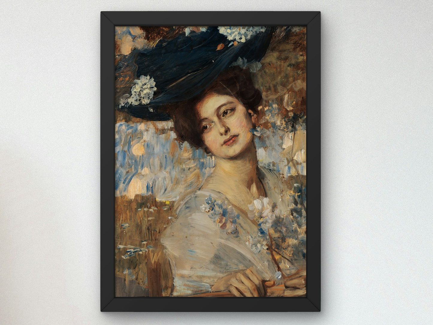 Woman in Black Hat with White Feathers by Ettore Tito 1909, Wall Art Print, Fine Art Reproduction, Museum Quality Decor, Poster