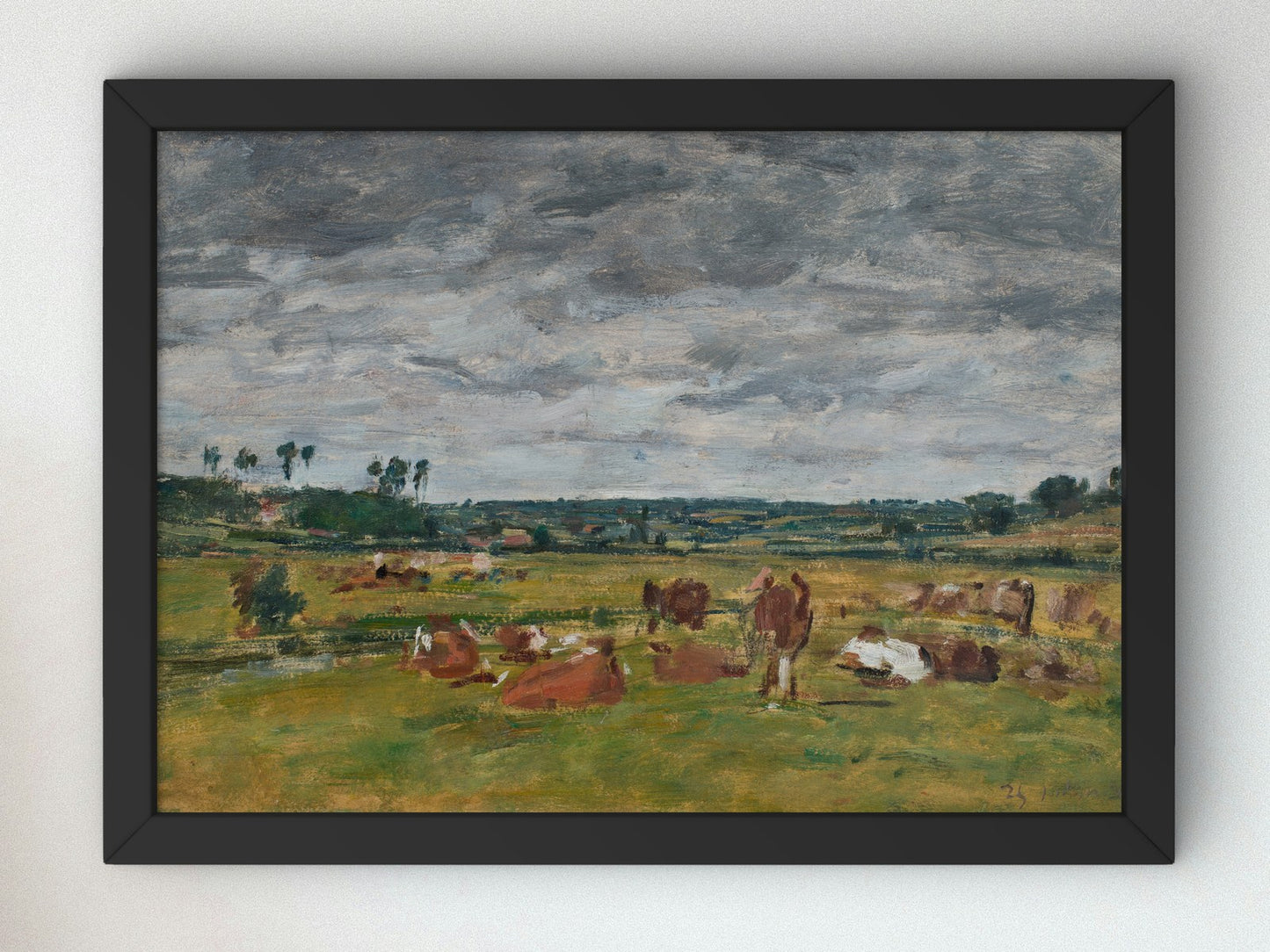Landscape with Cows by Eugène Boudin 1881, Wall Art Print, Fine Art Reproduction, Museum Quality Decor, Poster