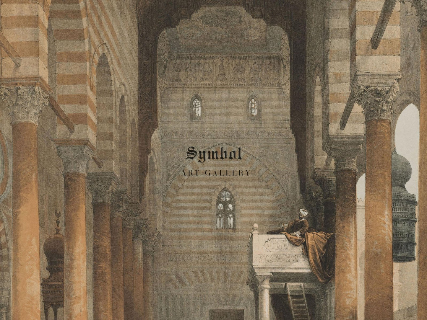 Interior of the Mosque of the Metwalys by Louis Haghe, 1849, Orientalism, fine art print