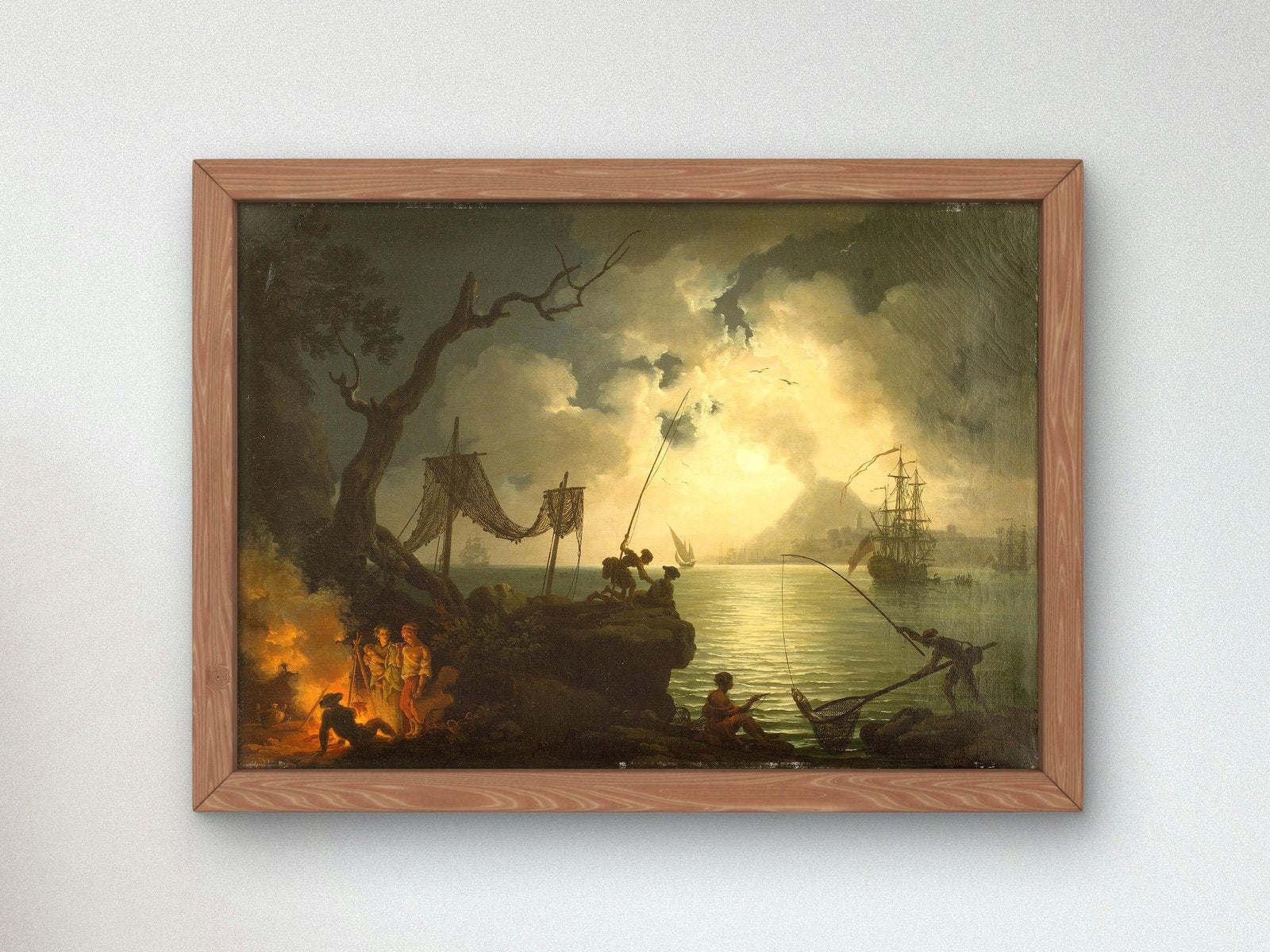 Mediterranean coastal night scene by Pierre-Jacques Volaire, 1750, Rococo and Neoclassicism, fine art print
