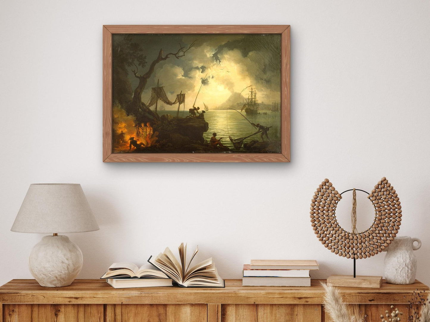 Mediterranean coastal night scene by Pierre-Jacques Volaire, 1750, Rococo and Neoclassicism, fine art print