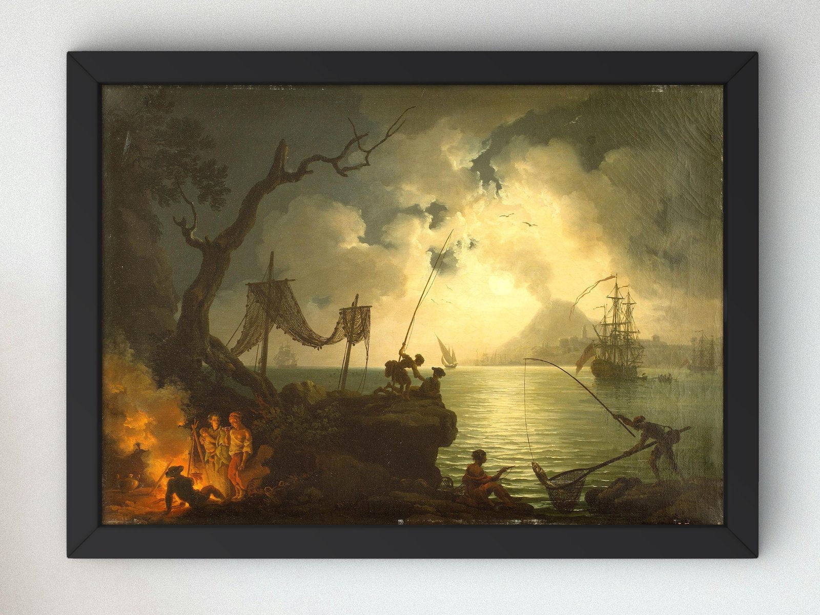 Mediterranean coastal night scene by Pierre-Jacques Volaire, 1750, Rococo and Neoclassicism, fine art print